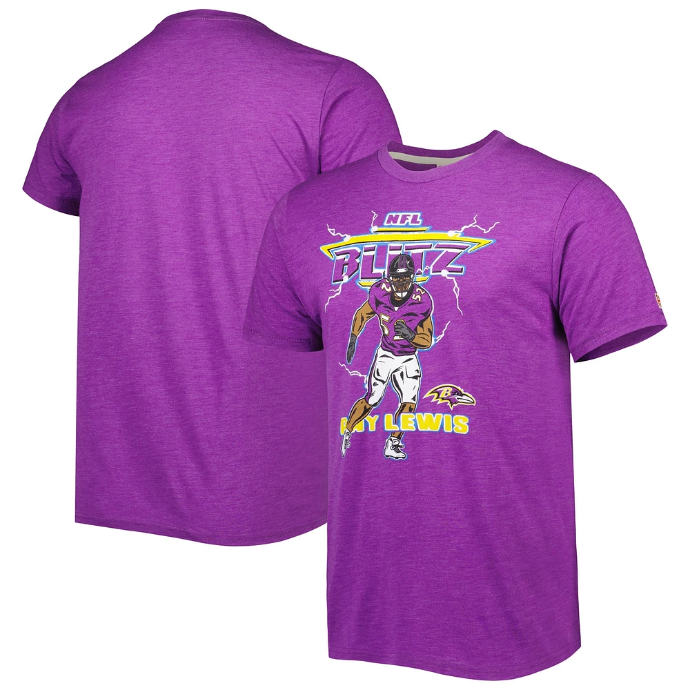 Men's Homage Ray Lewis Heathered Purple Baltimore Ravens NFL Blitz Retired Player Tri-Blend T-Shirt