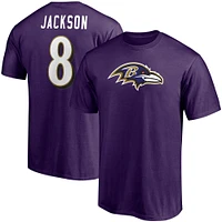 T-shirt violet pour homme avec nom et numéro de joueur Lamar Jackson des Baltimore Ravens