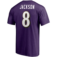 T-shirt violet pour homme avec nom et numéro de joueur Lamar Jackson des Baltimore Ravens