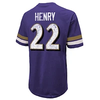 T-shirt surdimensionné avec nom et numéro pour hommes Majestic Threads Derrick Henry violet Baltimore Ravens