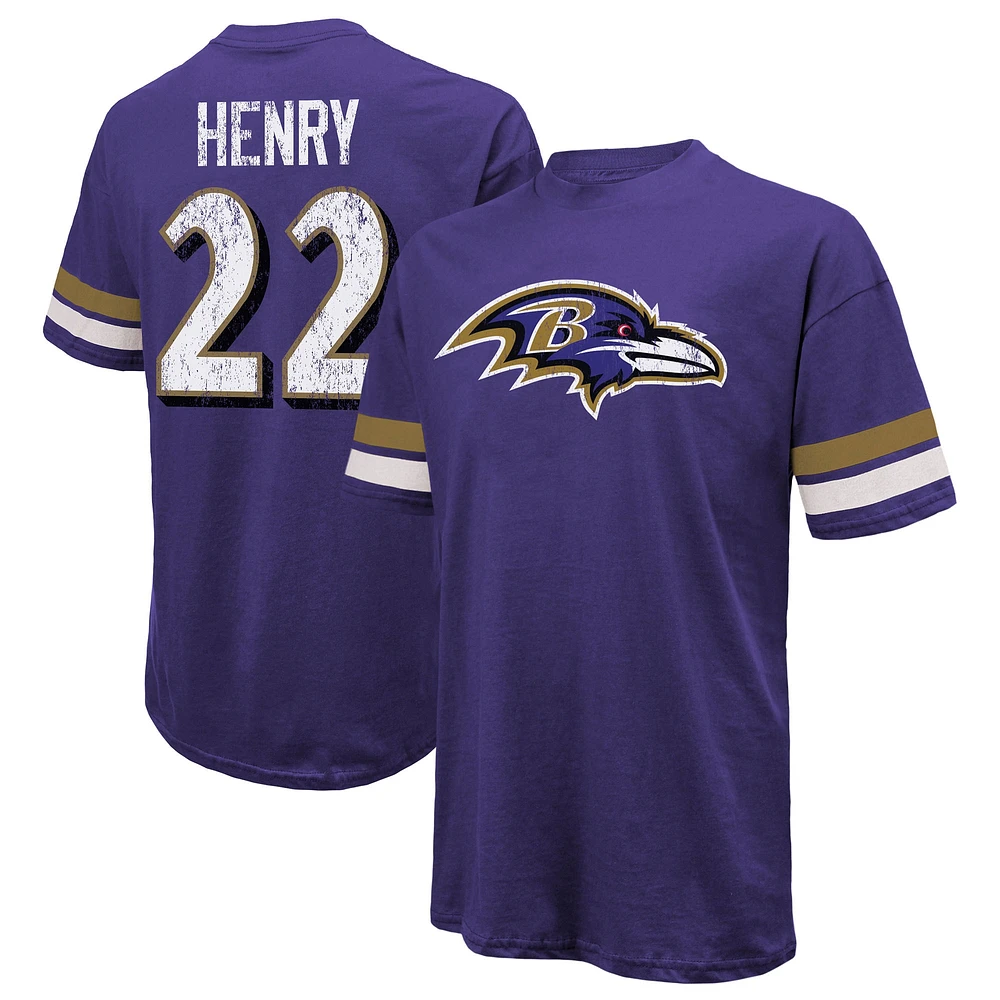 T-shirt surdimensionné avec nom et numéro pour hommes Majestic Threads Derrick Henry violet Baltimore Ravens