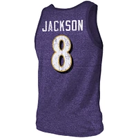 Men's Majestic Threads Lamar Jackson Purple Baltimore Ravens Name & Number Tri-Blend Tank Top