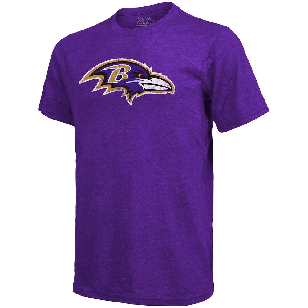Men's Majestic Threads Lamar Jackson Purple Baltimore Ravens Tri-Blend Name & Number T-Shirt