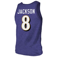 Débardeur violet pour hommes Majestic Threads Lamar Jackson Baltimore Ravens Tri-Blend Nom et numéro du joueur