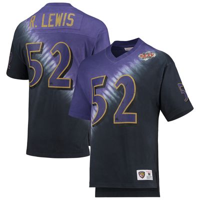 Men's Mitchell & Ness Ray Lewis Purple/Black Baltimore Ravens Retired Player Name Number Diagonal Tie-Dye V-Neck T-Shirt