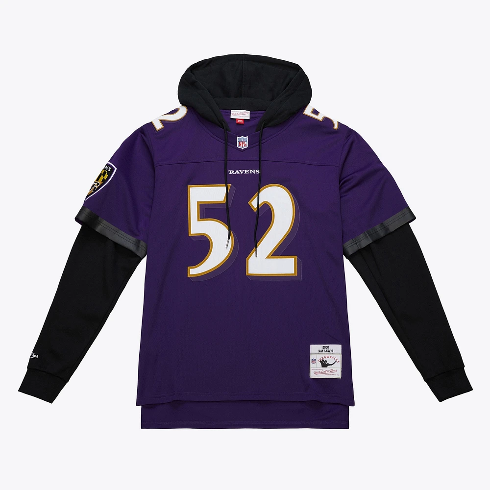 Men's Mitchell & Ness Ray Lewis Purple Baltimore Ravens Player Name Number Hoodie Legacy Jersey