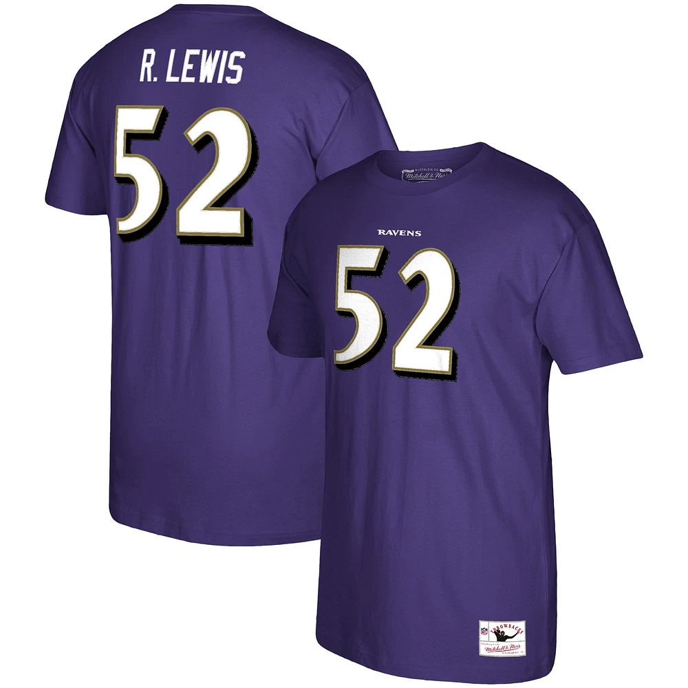 Men's Mitchell & Ness Ray Lewis Purple Baltimore Ravens Retired Player Logo Name Number T-Shirt