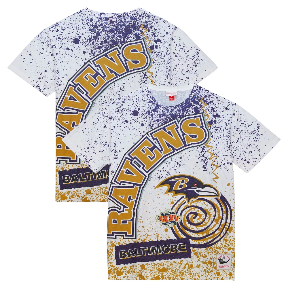 T-shirt blanc sublimé pour homme Mitchell & Ness Baltimore Ravens Team Burst