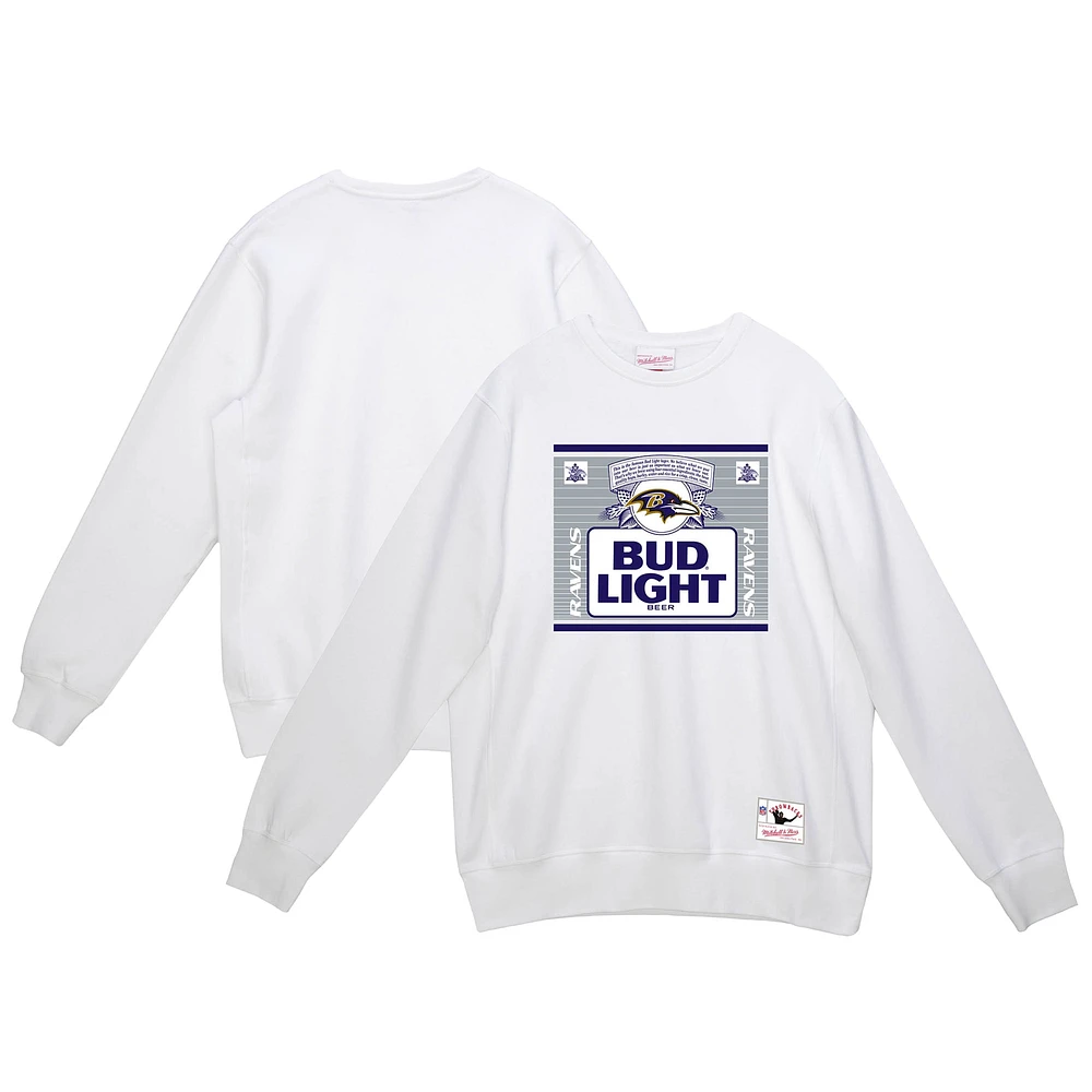 Men's Mitchell & Ness x Bud Light White Baltimore Ravens The Crest Pullover Sweatshirt