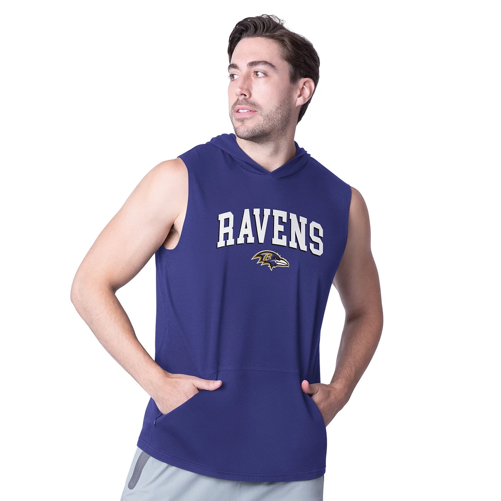 Sweat à capuche sans manches violet Baltimore Ravens Action MSX by Michael Strahan pour homme