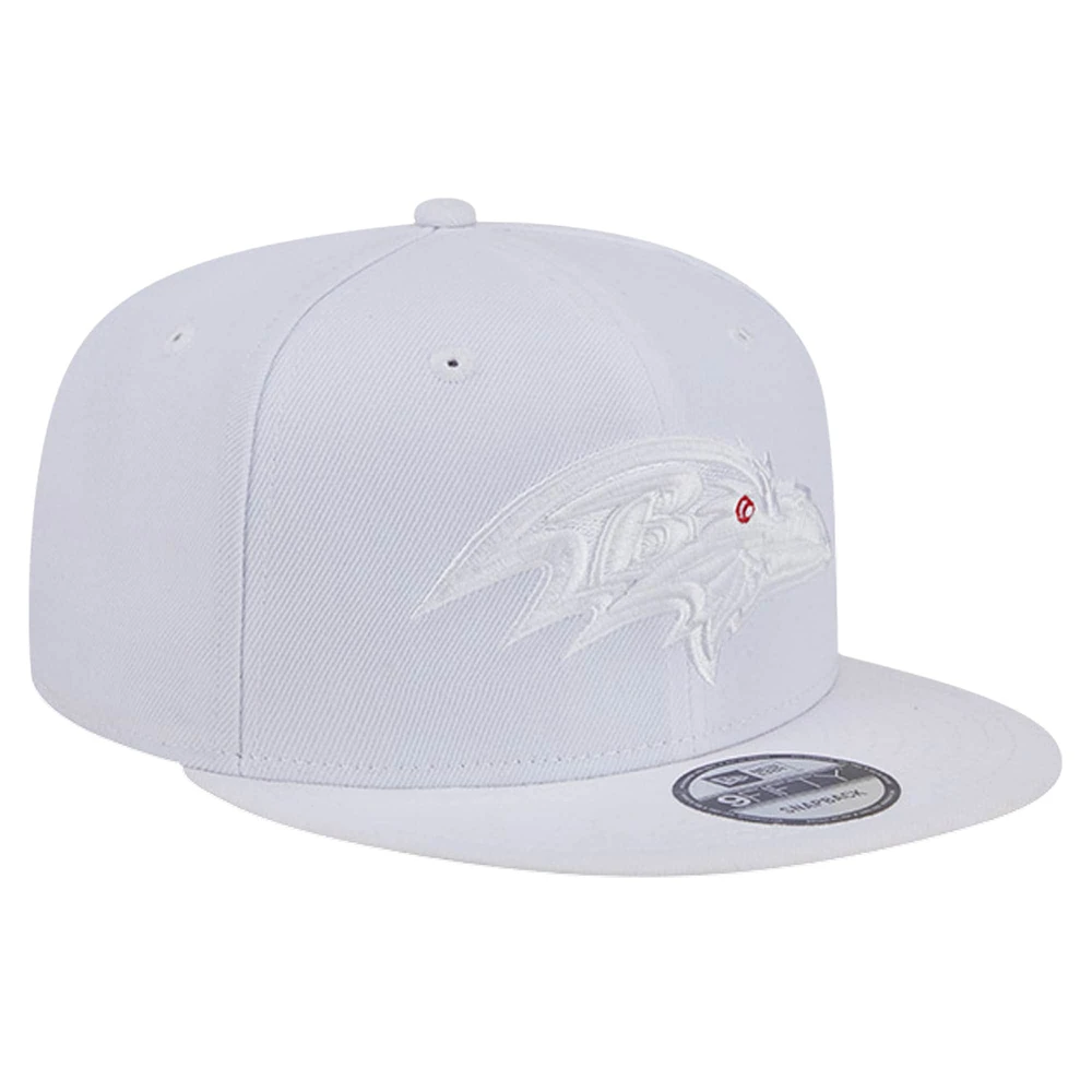 Men's New Era Baltimore Ravens Main White on White 9FIFTY Snapback Hat