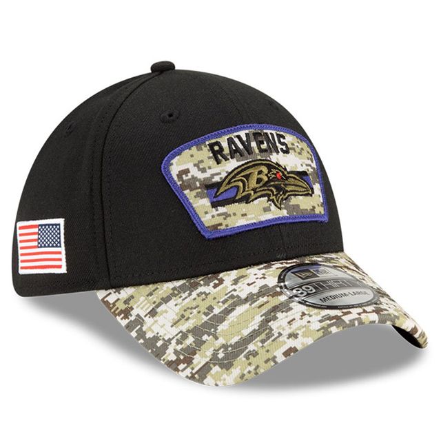 Casquette flex 39THIRTY pour homme New Era Black/Camo Baltimore Ravens 2021 Salute To Service