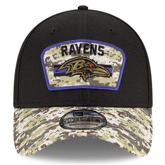 Casquette flex 39THIRTY pour homme New Era Black/Camo Baltimore Ravens 2021 Salute To Service