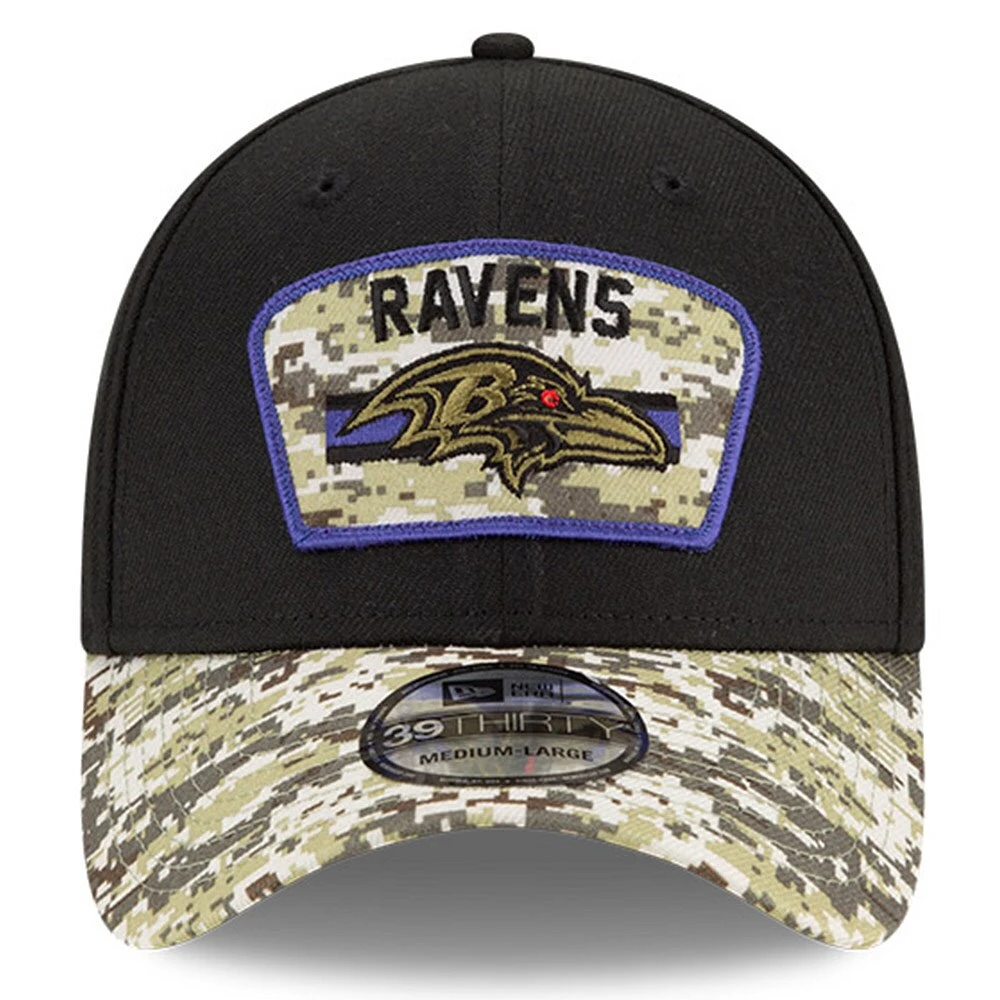 Men's New Era Black/Camo Baltimore Ravens 2021 Salute To Service - 39THIRTY Flex Hat