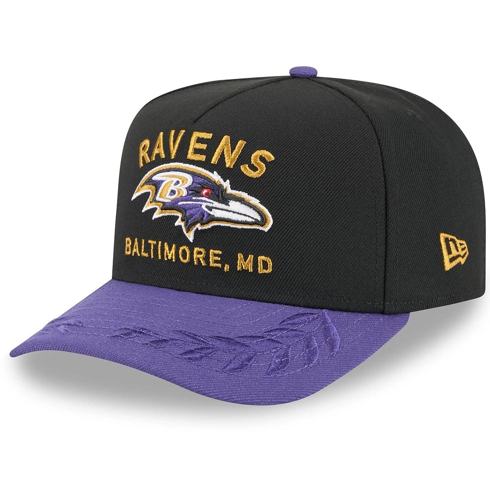 Casquette snapback 9FIFTY A-Frame noire/violette pour homme des Baltimore Ravens, draft NFL 2025, New Era