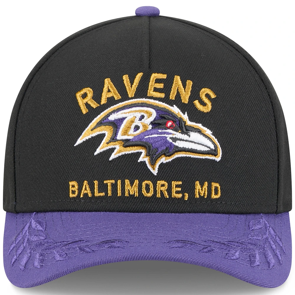 Casquette ajustable New Era 9FORTY M-Crown A-Frame pour homme, noire/violette, des Baltimore Ravens, draft NFL 2025