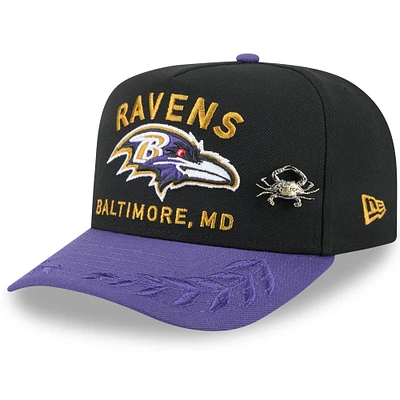 Men's New Era Black/Purple Baltimore Ravens 2025 NFL Draft On Stage A-Frame 59FIFTY Fitted Hat