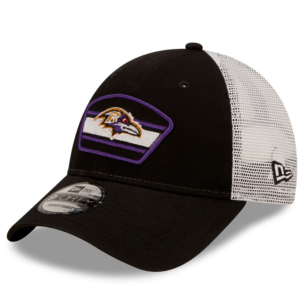 Men's New Era Black/White Baltimore Ravens Patch Trucker 9FORTY - Snapback Hat