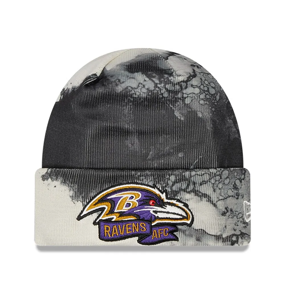 Baltimore Ravens 2022 Sideline New Era pour homme - Noir - Bonnet en tricot à revers teint à l'encre