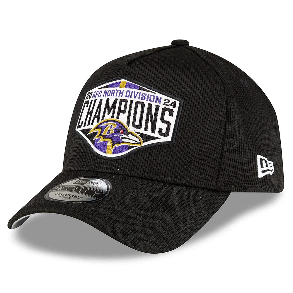 Casquette ajustable 9FORTY A-Frame pour hommes Baltimore Ravens 2024 AFC North Division Champions Locker Room New Era noire