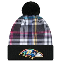 Bonnet en tricot à revers avec pompon NFL Crucial Catch 2024 Baltimore Ravens New Era noir pour homme