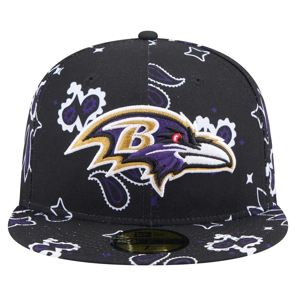 Men's New Era Black Baltimore Ravens Paisley 59FIFTY Fitted Hat
