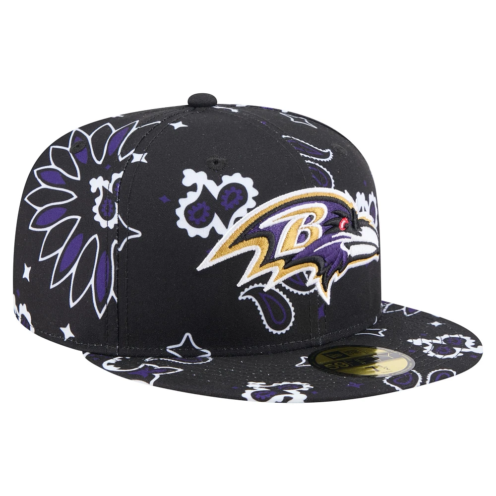 Men's New Era Black Baltimore Ravens Paisley 59FIFTY Fitted Hat