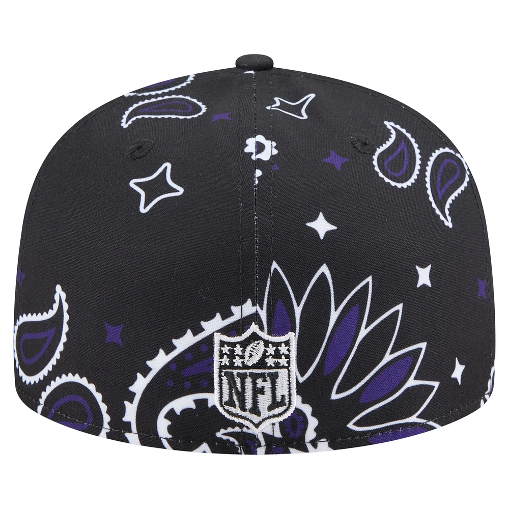 Men's New Era Black Baltimore Ravens Paisley 59FIFTY Fitted Hat
