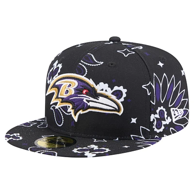 Men's New Era Black Baltimore Ravens Paisley 59FIFTY Fitted Hat