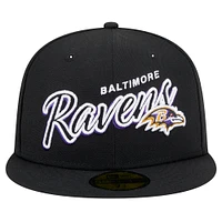 Men's New Era Black Baltimore Ravens  Script Sided 59FIFTY Fitted Hat