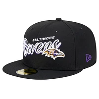 Men's New Era Black Baltimore Ravens  Script Sided 59FIFTY Fitted Hat