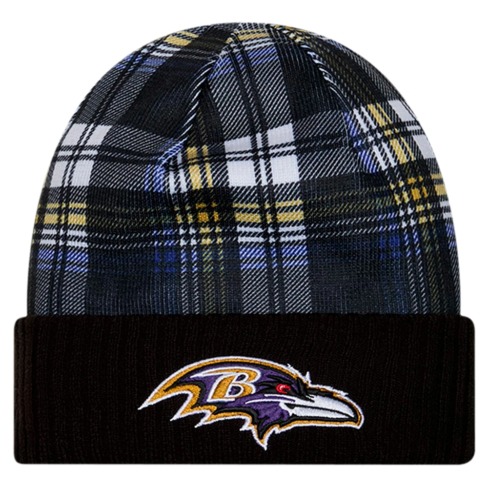 Bonnet en tricot à revers noir Baltimore Ravens Sideline Statement pour homme New Era