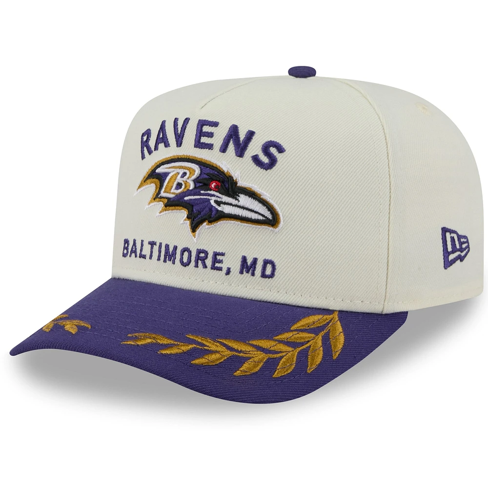 Men's New Era Cream/Purple Baltimore Ravens 2025 NFL Draft 9FIFTY A-Frame Snapback Hat