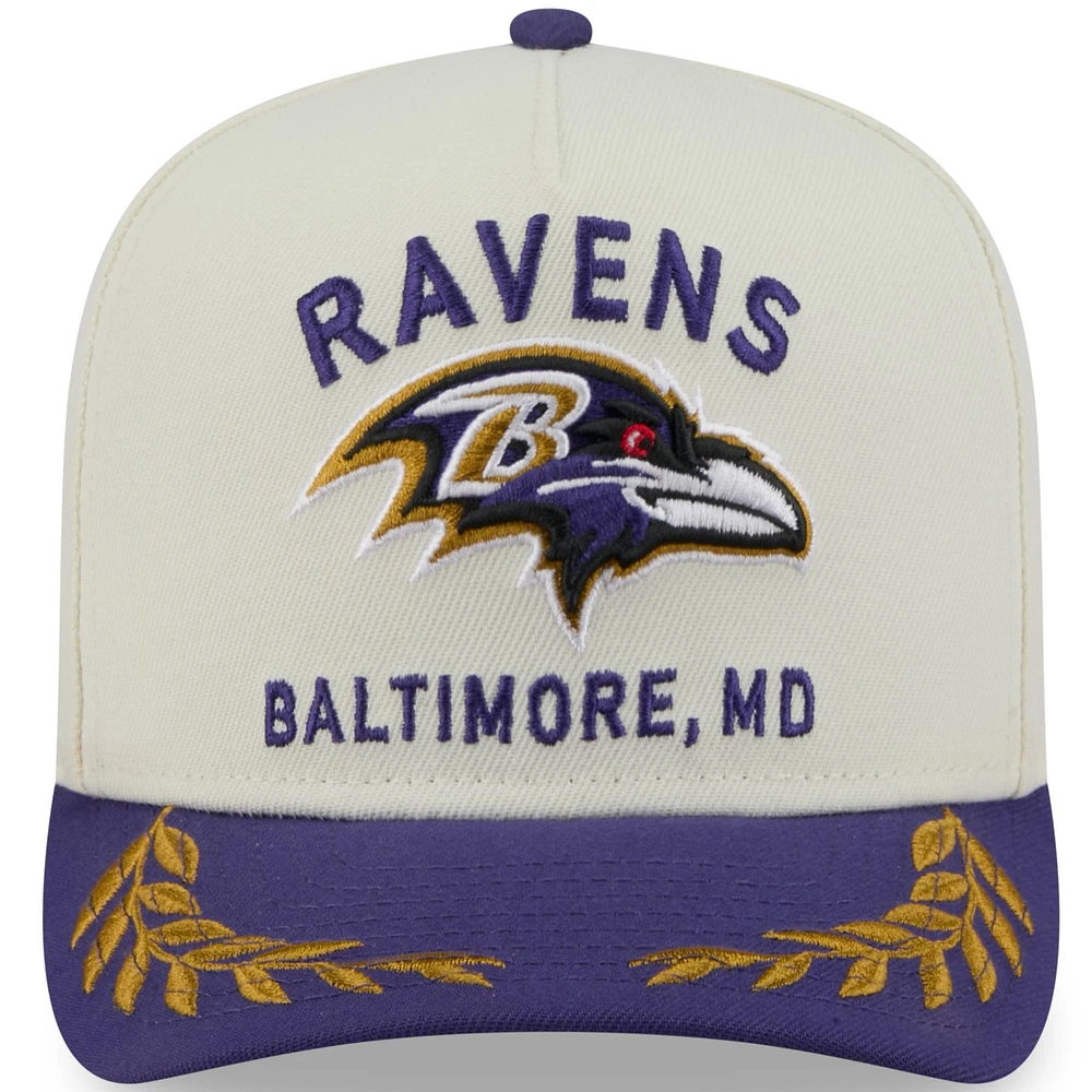Men's New Era Cream/Purple Baltimore Ravens 2025 NFL Draft 9FIFTY A-Frame Snapback Hat