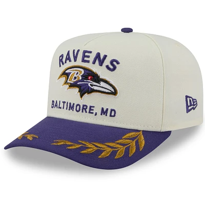 Men's New Era Cream/Purple Baltimore Ravens 2025 NFL Draft 9FIFTY A-Frame Snapback Hat