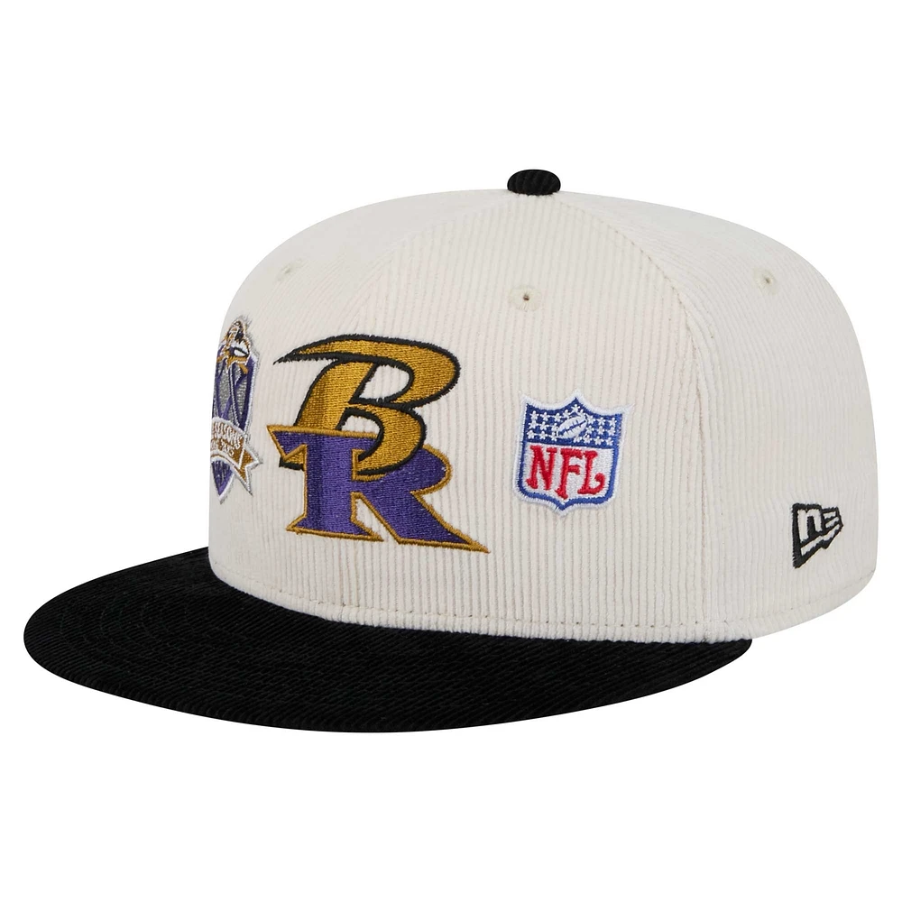 Men's New Era Cream/Purple Baltimore Ravens  Corduroy 59FIFTY Fitted Hat