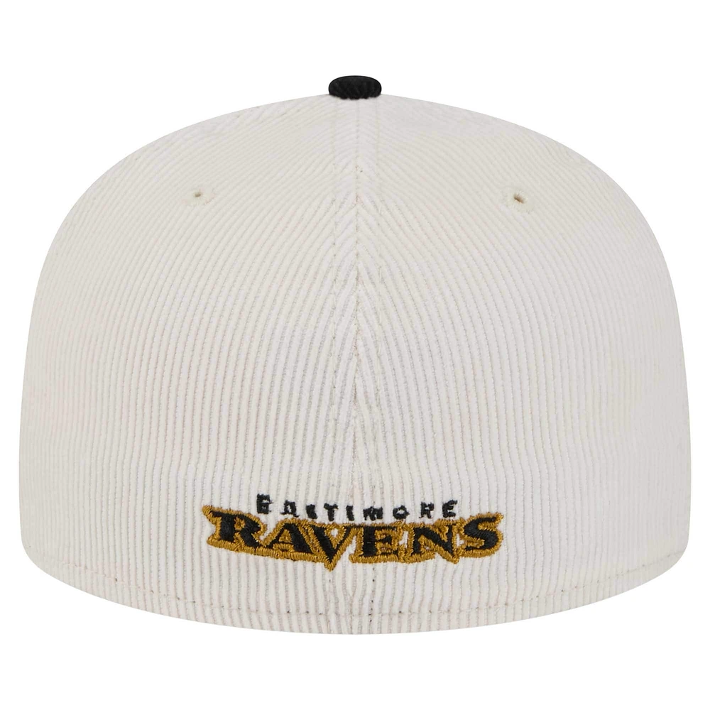 Men's New Era Cream/Purple Baltimore Ravens  Corduroy 59FIFTY Fitted Hat