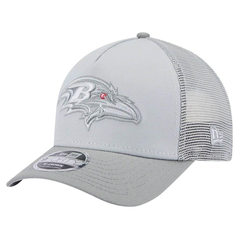 Men's New Era Gray Baltimore Ravens Domain A-Frame Trucker 9FORTY Adjustable Hat