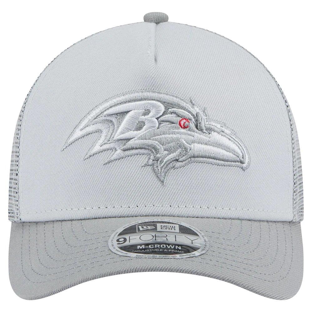 Men's New Era Gray Baltimore Ravens Domain A-Frame Trucker 9FORTY Adjustable Hat