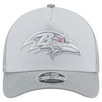Men's New Era Gray Baltimore Ravens Domain A-Frame Trucker 9FORTY Adjustable Hat