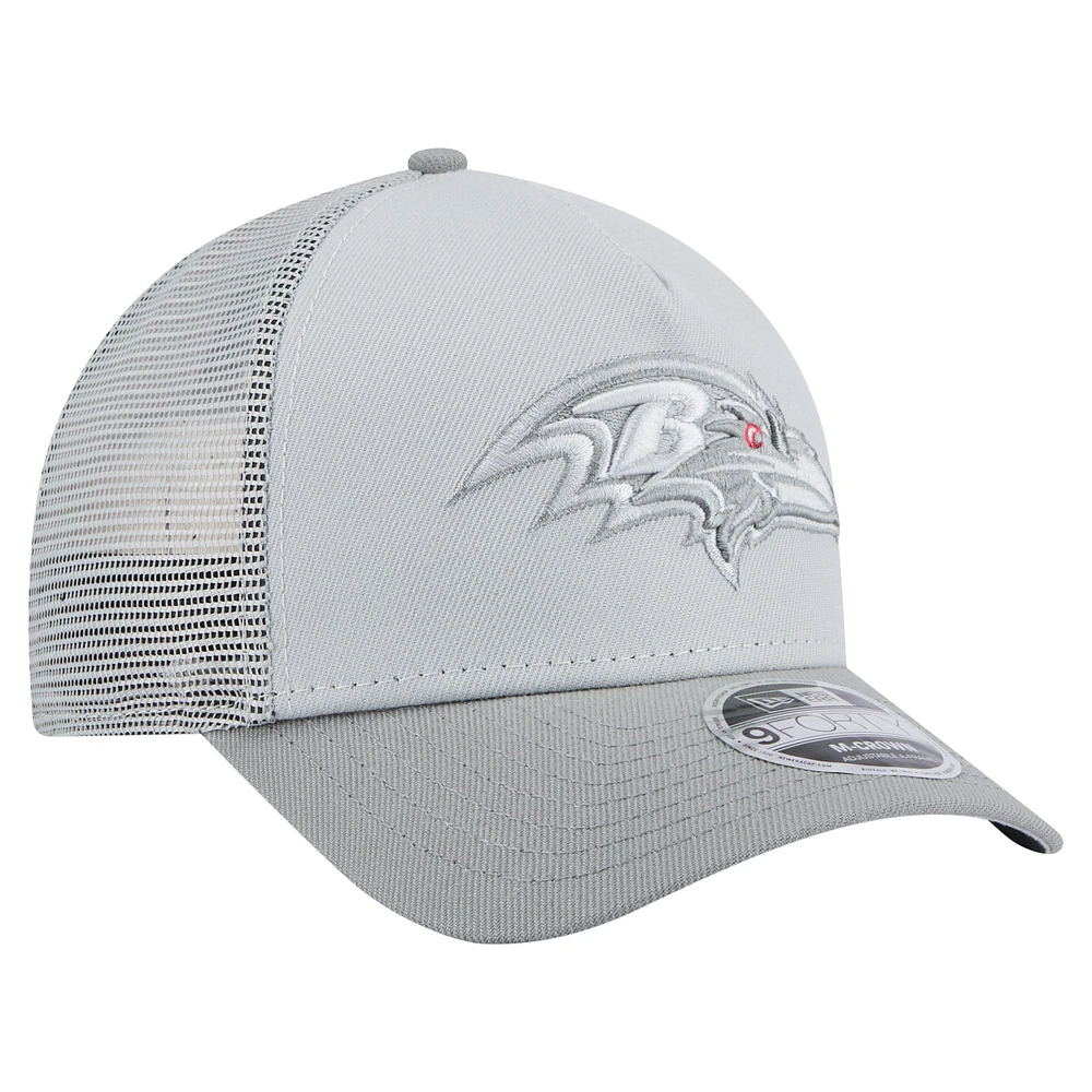 Men's New Era Gray Baltimore Ravens Domain A-Frame Trucker 9FORTY Adjustable Hat