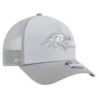 Men's New Era Gray Baltimore Ravens Domain A-Frame Trucker 9FORTY Adjustable Hat