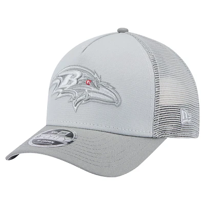 Men's New Era Gray Baltimore Ravens Domain A-Frame Trucker 9FORTY Adjustable Hat