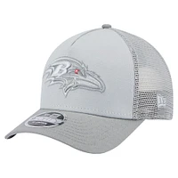 Men's New Era Gray Baltimore Ravens Domain A-Frame Trucker 9FORTY Adjustable Hat