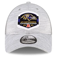 Men's New Era  Heather Gray Baltimore Ravens 2023 AFC North Division Champions Locker Room Trophy Collection Trucker 9FORTY Adjustable Hat