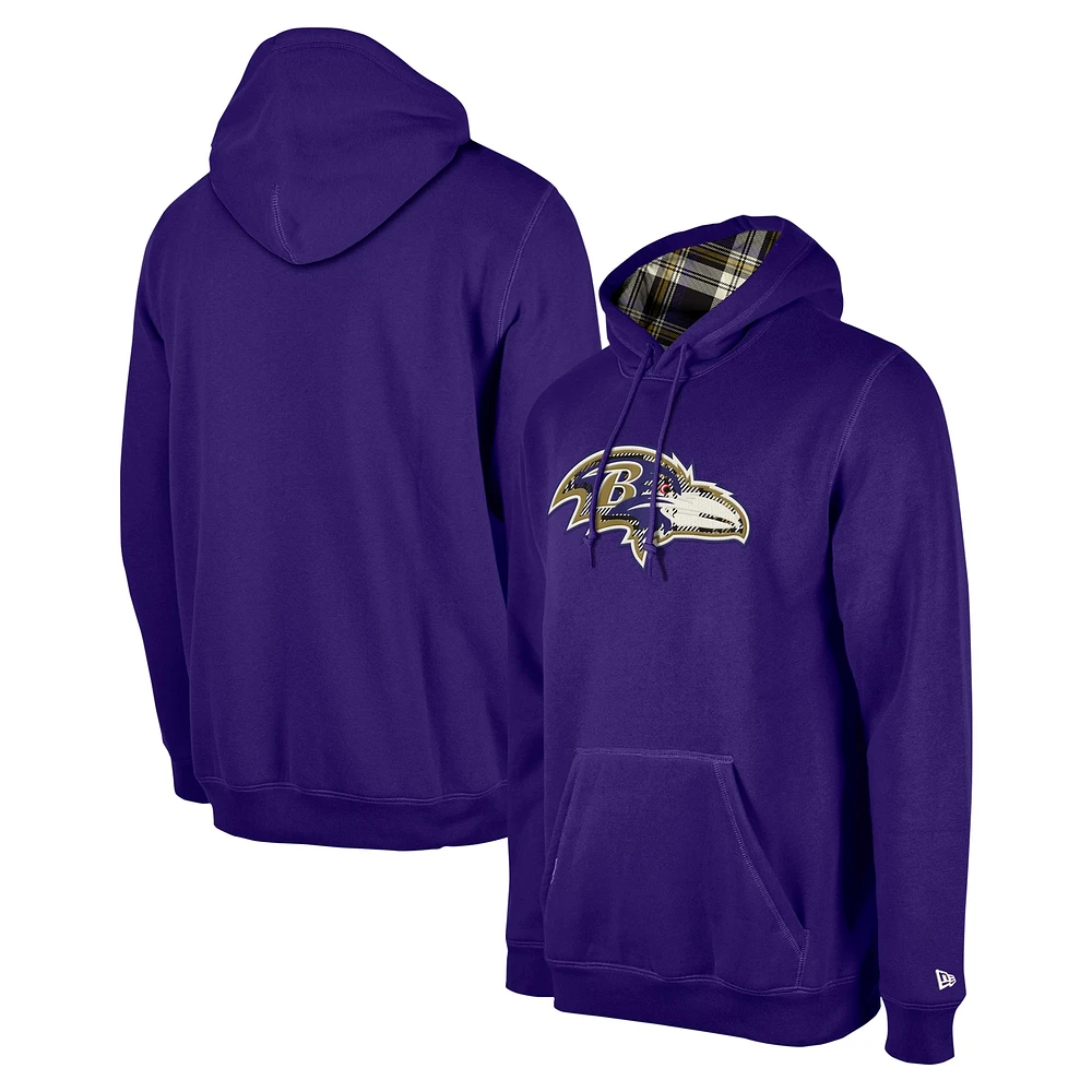 Men's New Era Purple Baltimore Ravens 3rd Down Plaid Pullover Hoodie