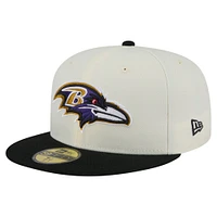 Casquette ajustée New Era Main 59FIFTY blanche/noire des Baltimore Ravens pour homme