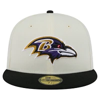 Casquette ajustée New Era Main 59FIFTY blanche/noire des Baltimore Ravens pour homme