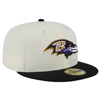 Casquette ajustée New Era Main 59FIFTY blanche/noire des Baltimore Ravens pour homme