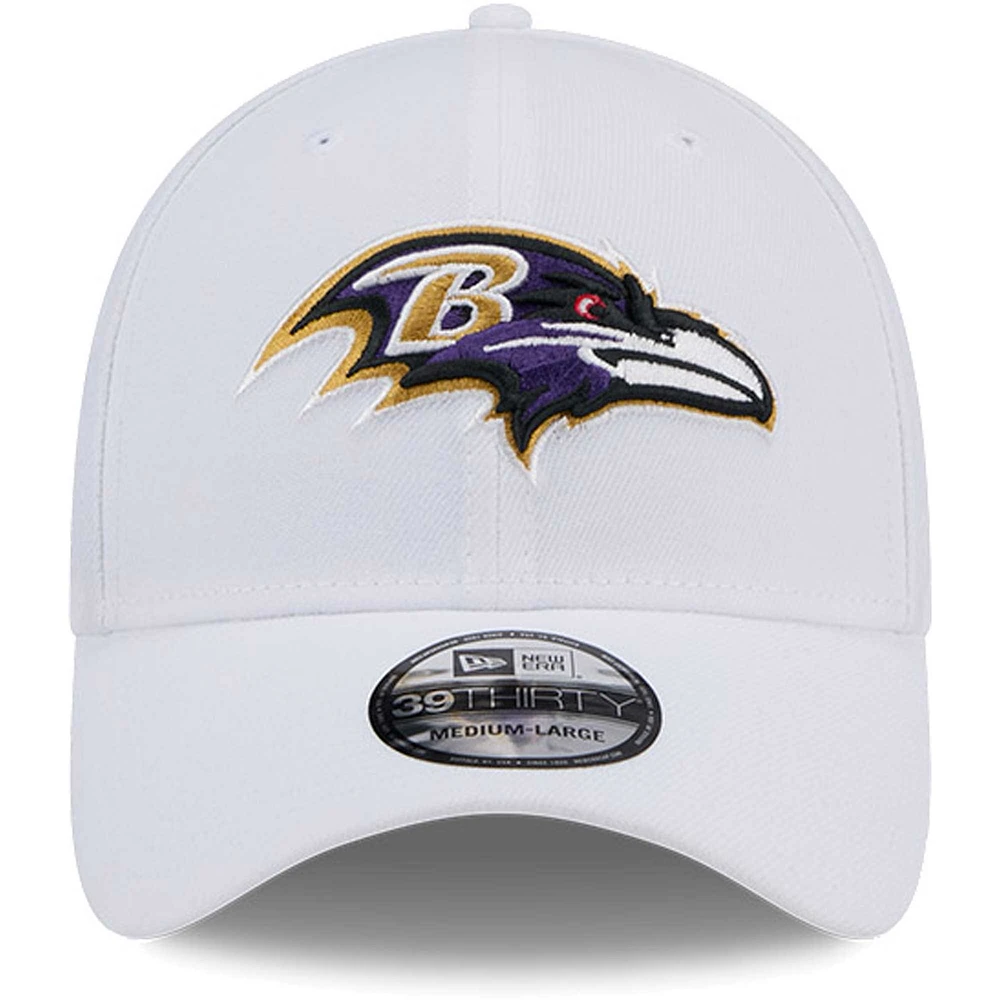 Casquette flexible principale 39THIRTY des Ravens de Baltimore New Era pour hommes, blanche